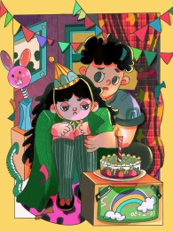 情侣在房间里一起过生日