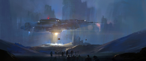 准备登上飞船逃离的地球人