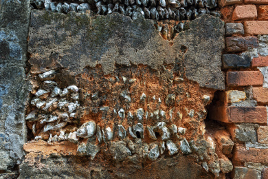 中国广东省广州市番禺区沙湾古镇蚝壳墙