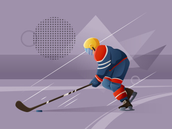 冰球运动员正在运球矢量插画