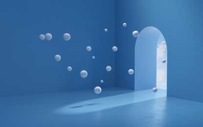 创意蓝色空间与白色球体3D渲染