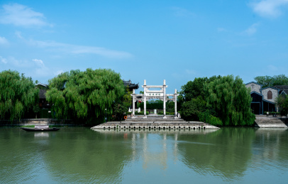 浙江杭州塘栖古镇御碑码头石牌坊建筑景观