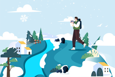 冬日出行拍照插画