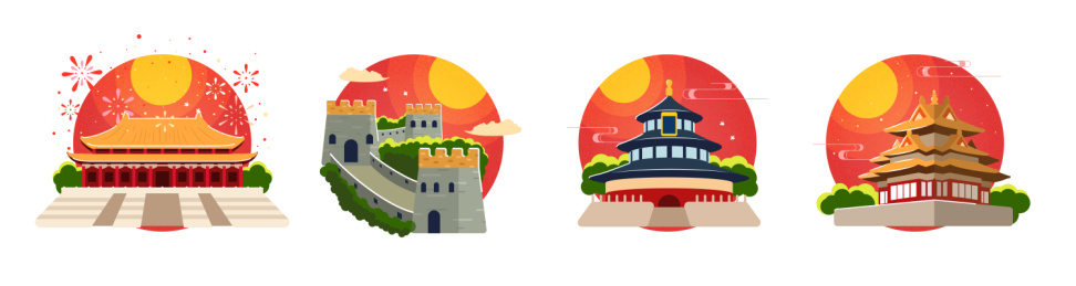 北京古建筑喜庆插画