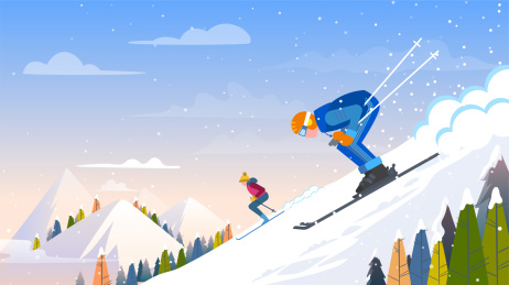 冬季滑雪运动的人物矢量插画