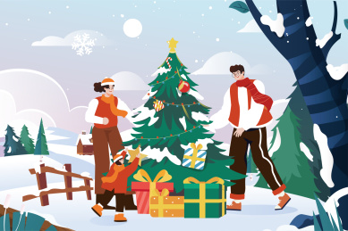 一家人过圣诞插画