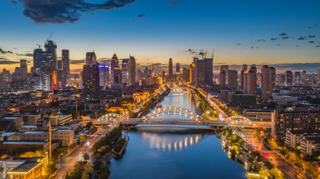 天津直沽桥航拍夜景