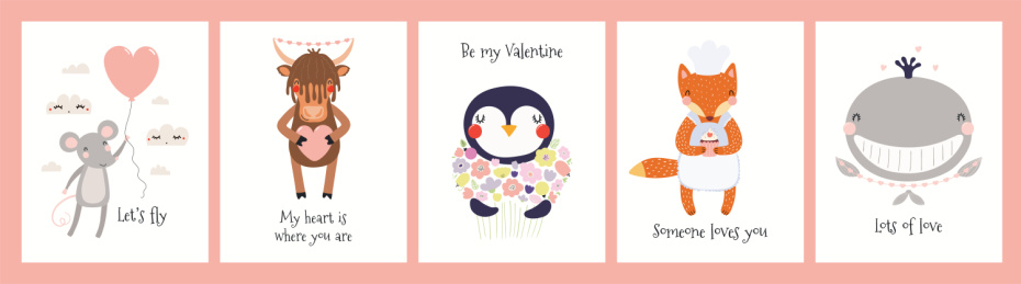 淘气动物温馨庆祝情人节插图