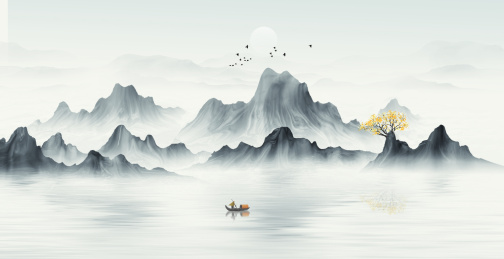 中国风蓝色山水画背景
