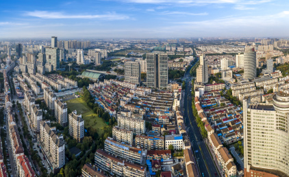 航拍江苏张家港城市建筑景观