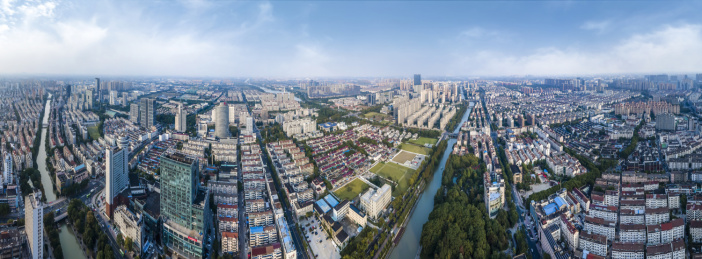 航拍江苏张家港城市建筑景观