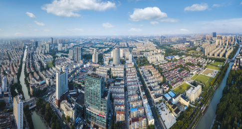 航拍江苏张家港城市建筑景观