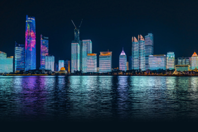 中国山东省青岛城市风光夜景灯光秀