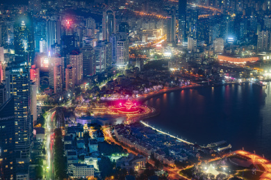 中国山东省青岛城市风光夜景