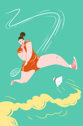 扁平小清新运动插画系列之羽毛球
