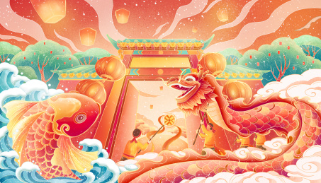 锦鲤与舞龙迎新年