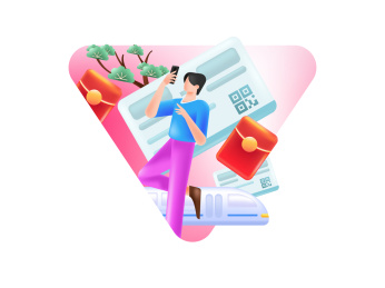 春运抢车票送红包创意场景人物插画