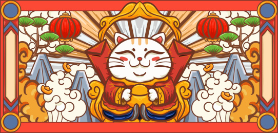手绘卡通发财猫插画设计