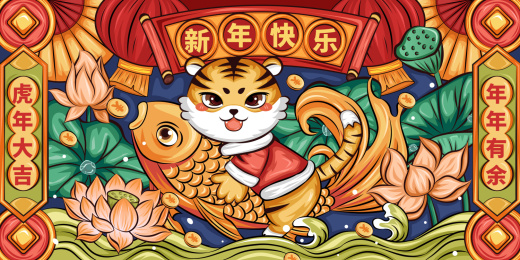 新年快乐虎年形象国潮风