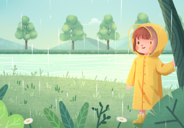 二十四节气之雨水春天手绘插画
