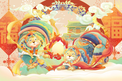 2022虎年腊新春贴门神绘画插图