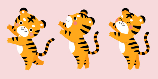 老虎站立三种不同的动作