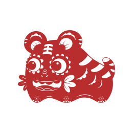 一只红色剪纸布老虎