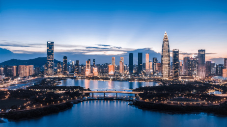 中国深圳湾华润大厦夜景航拍