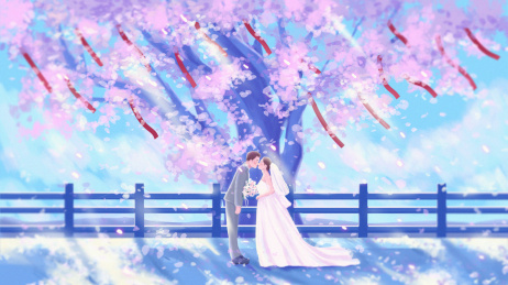 月老树下浪漫结婚的情侣