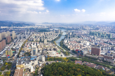 中国浙江宁波余姚城市风光航拍