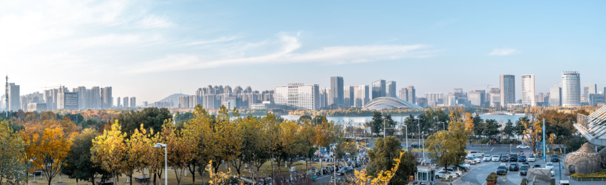 安徽合肥政务区CBD天鹅湖环湖景观风光