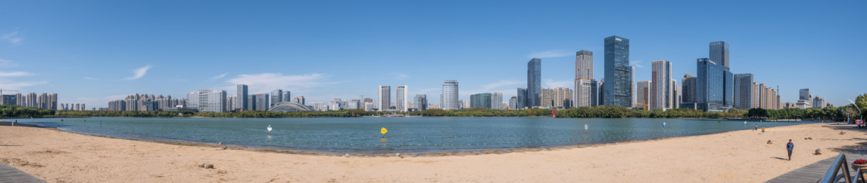 安徽合肥政务区CBD天鹅湖环湖景观风光