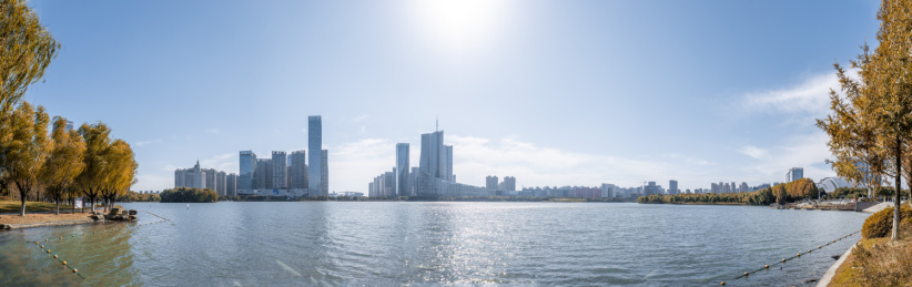 安徽合肥政务区CBD天鹅湖环湖景观风光