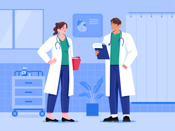 两位医生站在诊室内讨论问题