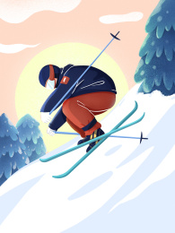 冬奥会滑雪运动主题插画