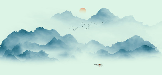 蓝色意境山水画
