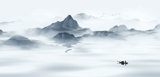 蓝色意境山水画