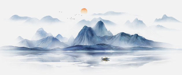 蓝色意境山水画