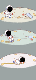 卡通宇航员捕星星手机壁纸