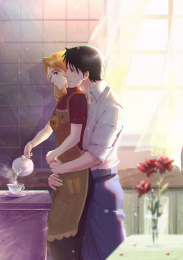 情侣的日常早晨的互动