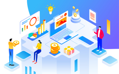 等距金融科技办公人物沟通交流对话商业插画