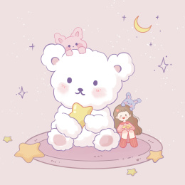 女孩和熊靠在一起捡星星