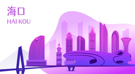 中国海南省海口市城市天际线矢量插画