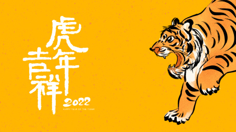 老虎虎头插画虎年吉祥书法