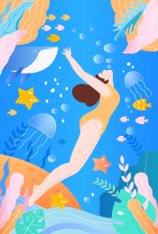 夏天去海底进行潜水运动