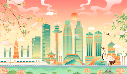 黑龙江哈尔滨地标建筑矢量插画