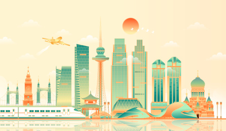 黑龙江哈尔滨地标建筑矢量插画