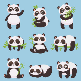 可爱熊猫玩耍竹叶插图