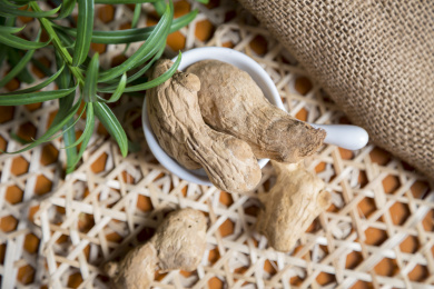 中国古风背景的中药炮姜特写