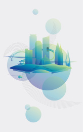 抽象几何渐变色重庆城市剪影